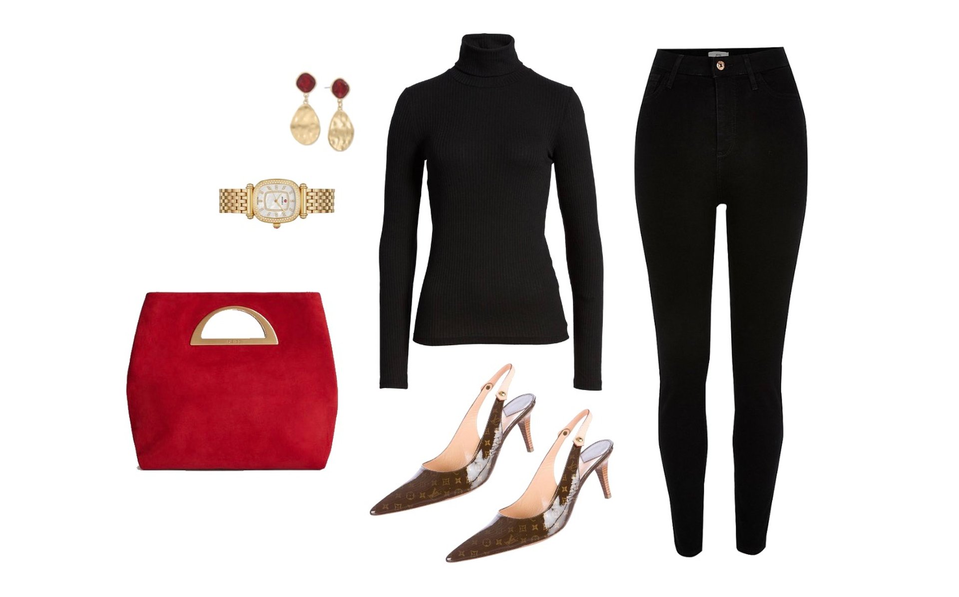 How to dress up jeans for work - Turtle neck, skinny jeans, sling-back heels