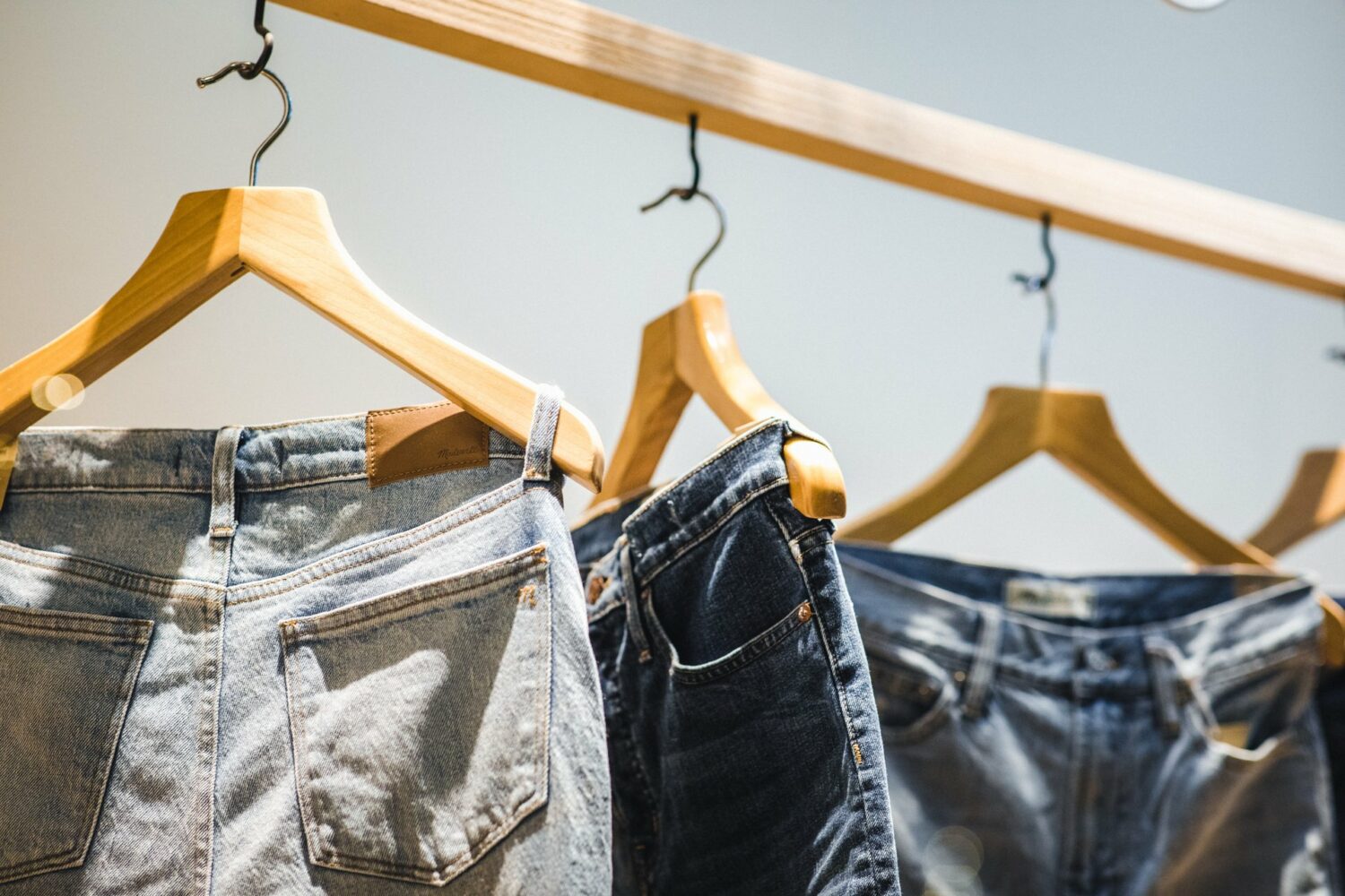 Blue jeans on a rack