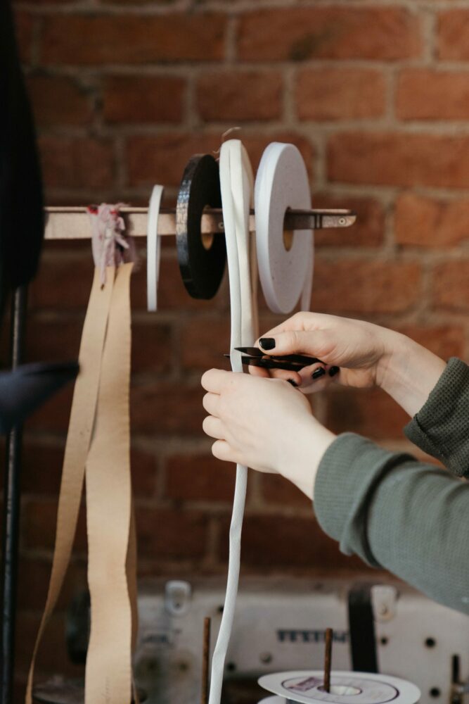 Woman cutting a roll of bias tape