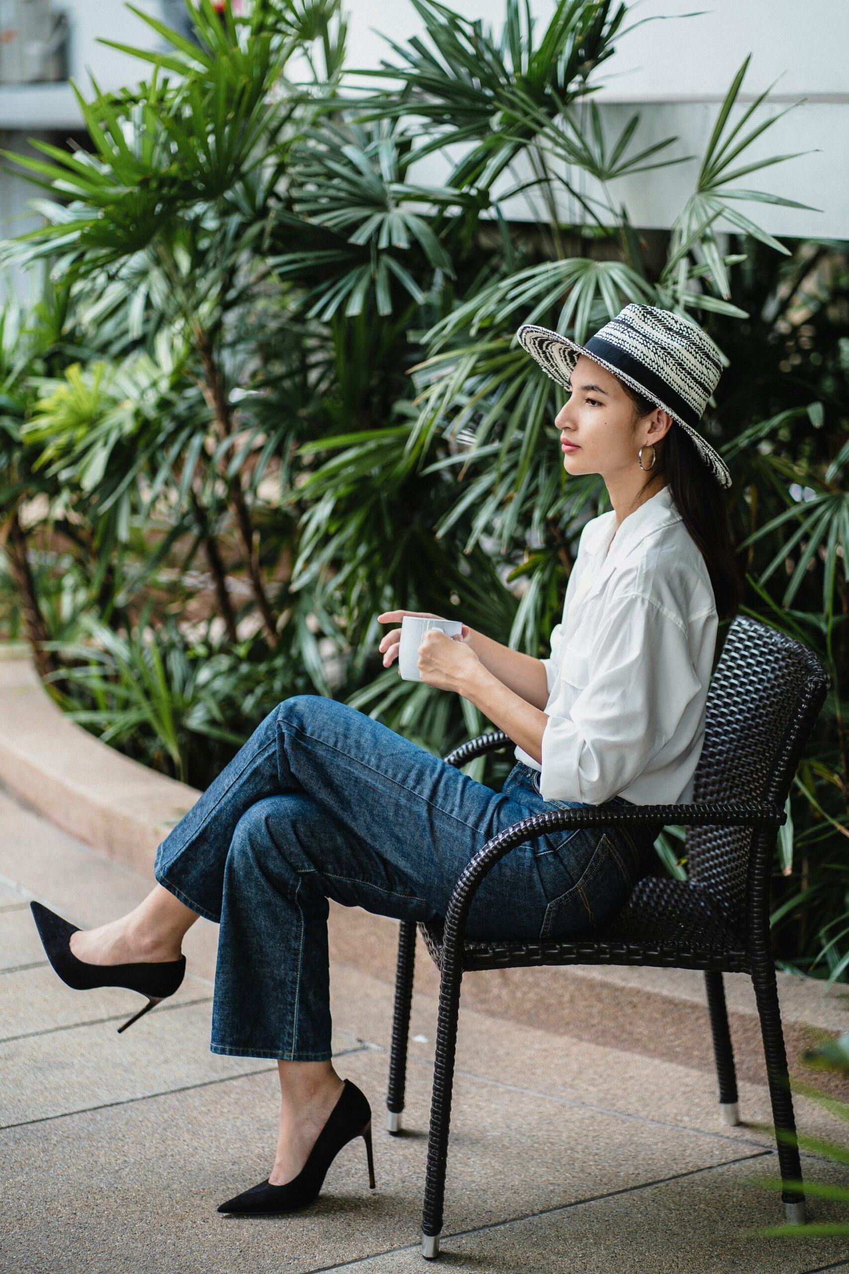 Woman wearing stilettos and jeans