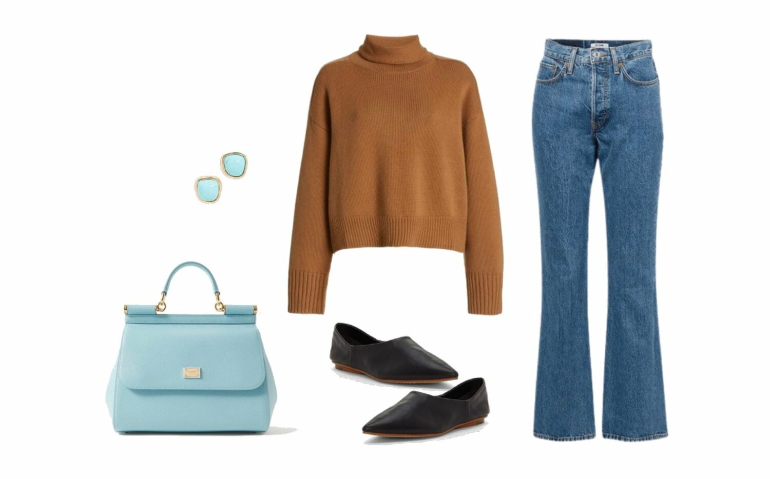 How to wear bootcut jeans - cashmere sweater, medium-washed jeans 