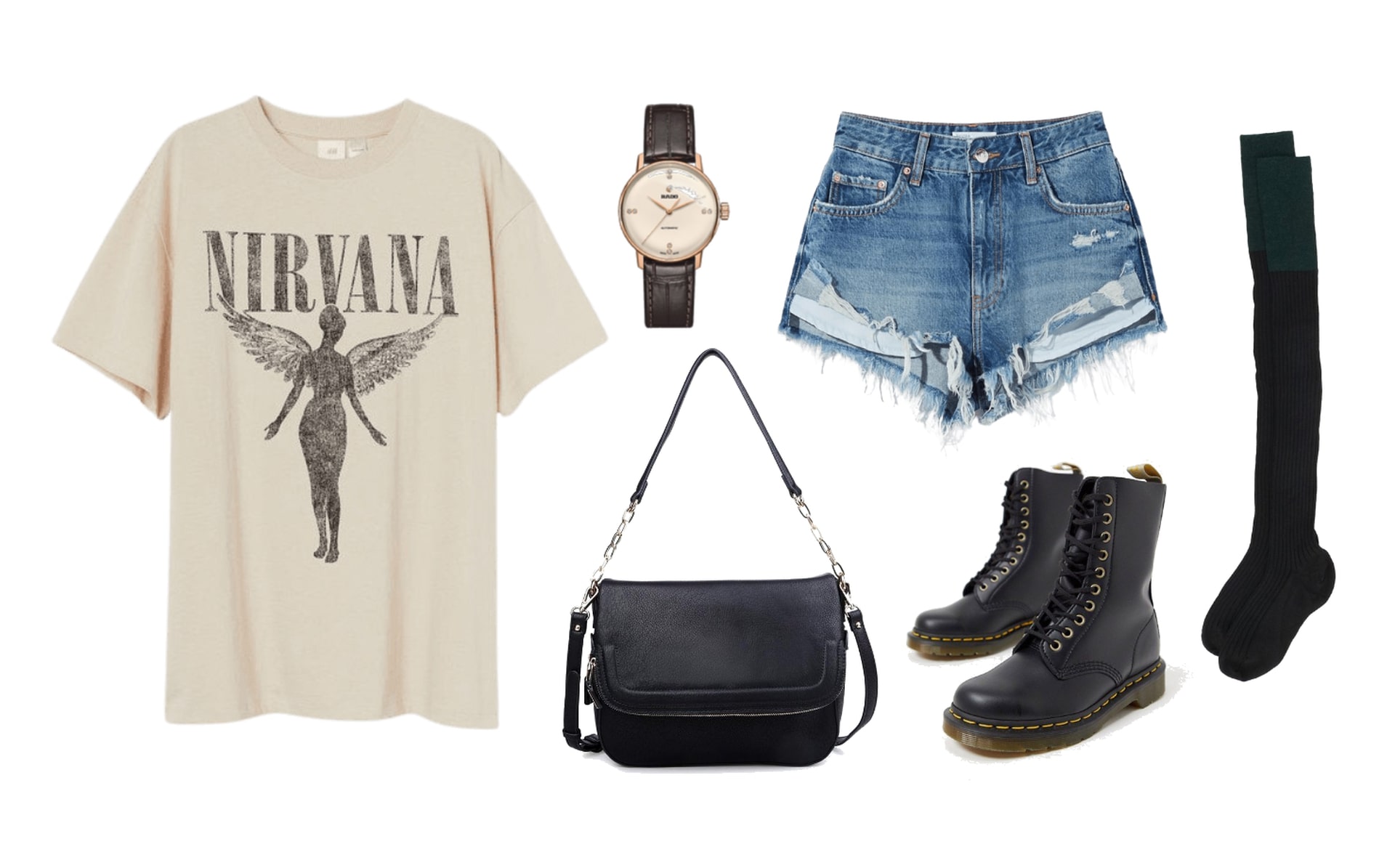 How to wear Doc Martens with jeans - distressed jean shorts, high socks, graphic t-shirt