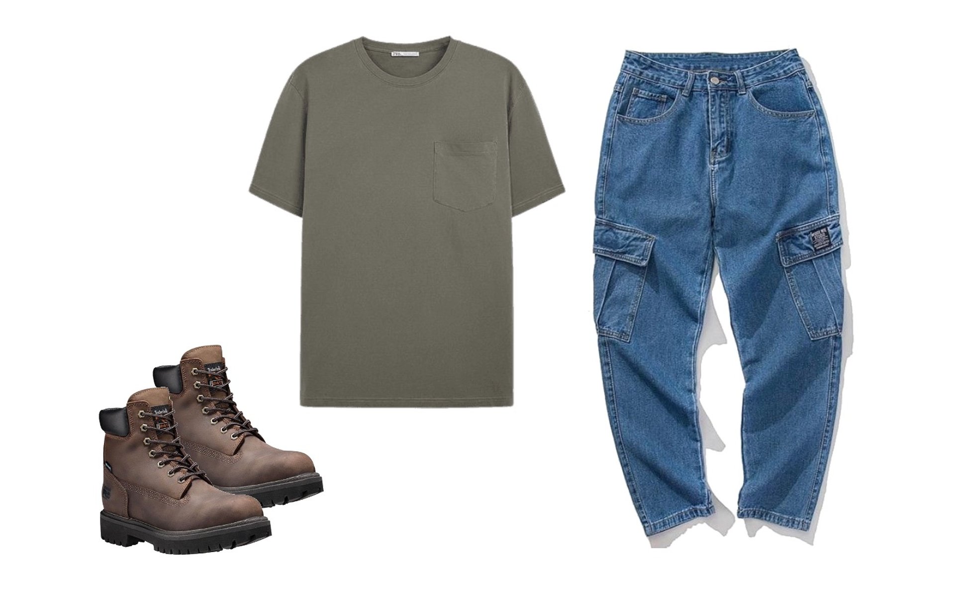 T-shirt, cargo-style jeans