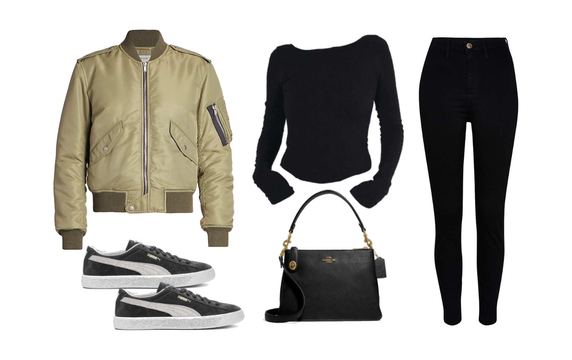 How to wear pumas with jeans bomber jacket, black jeans and sweater