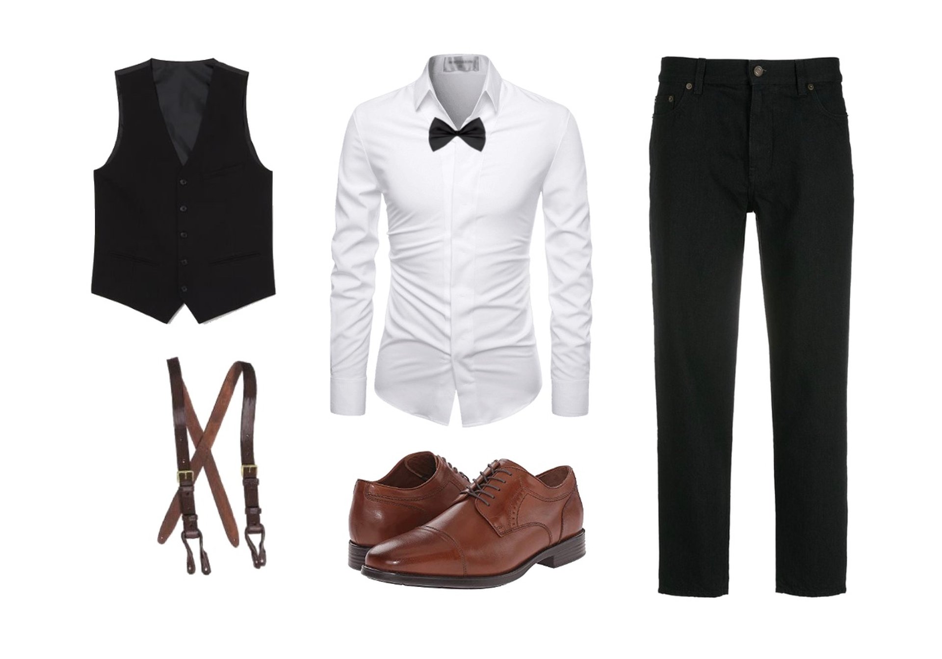 Suit-vest, straight-leg jeans, collar shirt