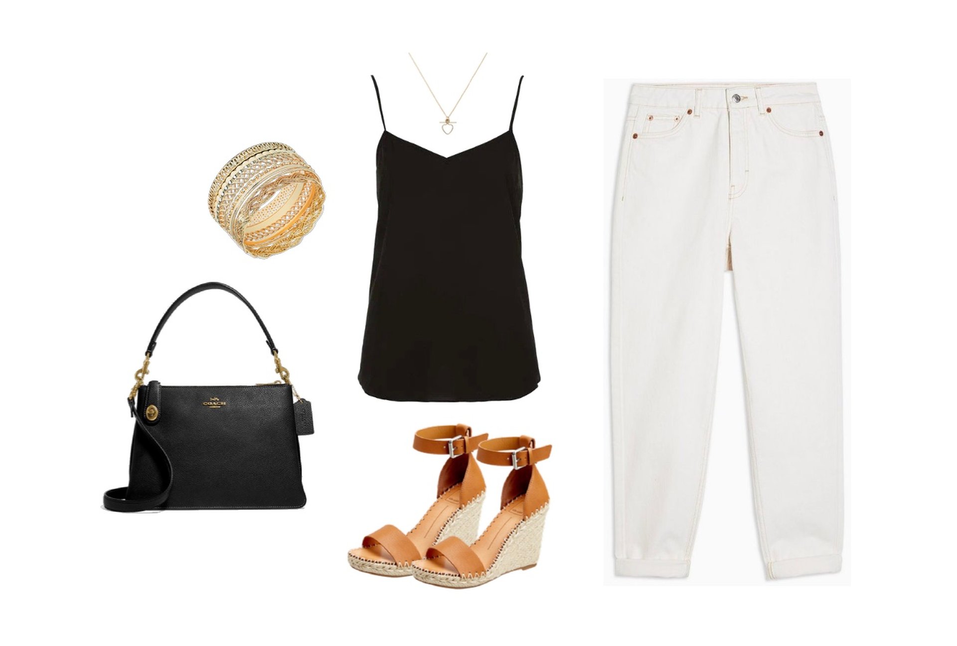 How to wear wedges with jeans black cami and white jeans