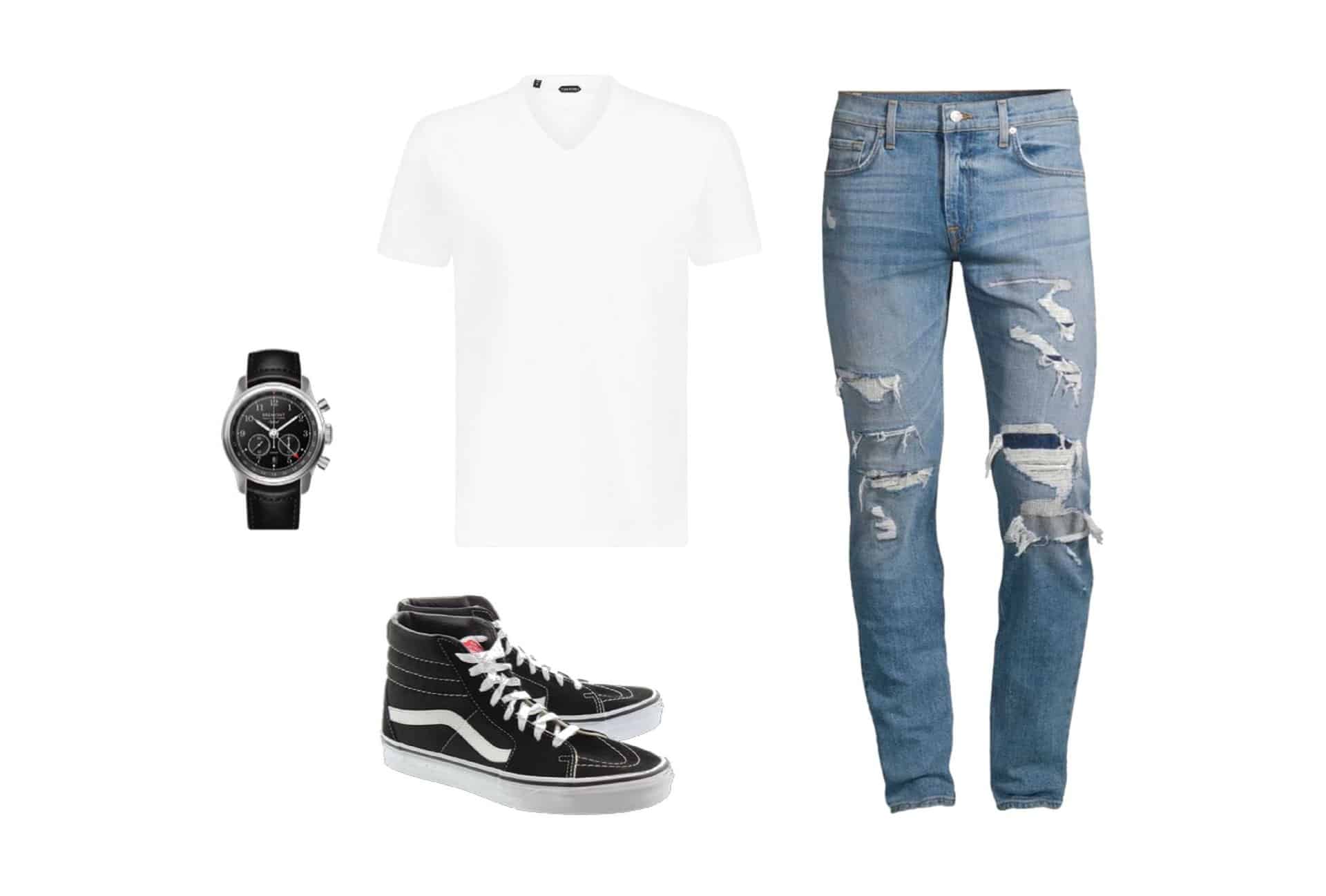 How to wear jeans with high tops - distressed skinny jeans and t-shirt