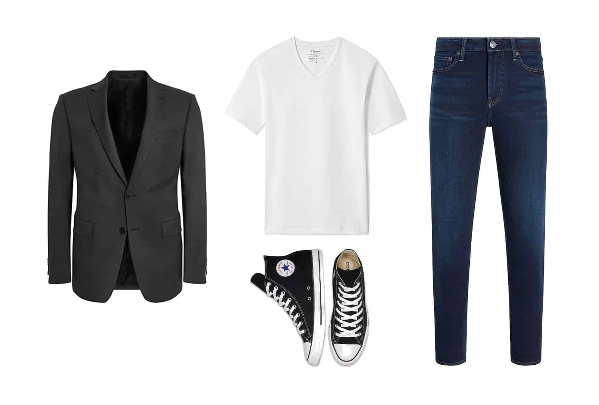 Suit jacket and t-shirt with jeans